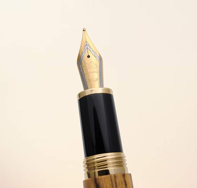JINHAO 9056 Natural Wood Fountain Pen Handmade Ink Pen (Tiger Wood, Medium Nib 0.7mm)