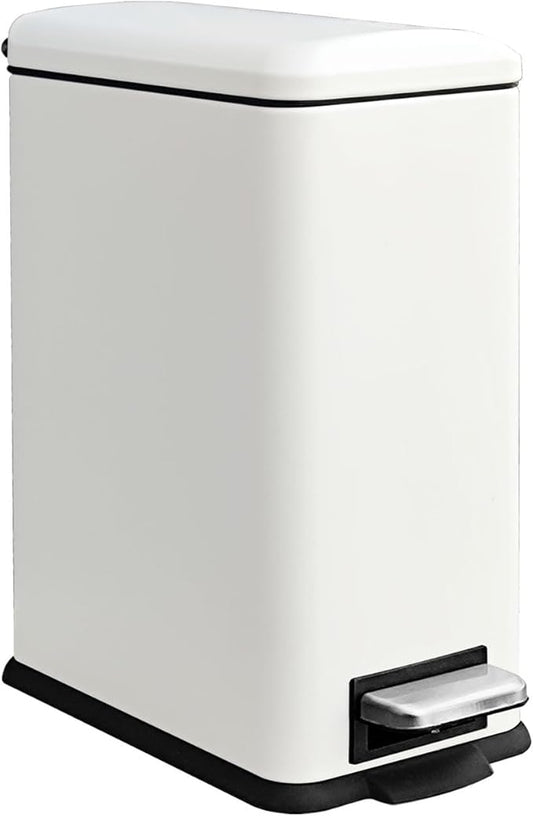 Trash Can with Lid, 10 L Bathroom Waste Bin, Small Pedal Bin, Stainless Steel Garbage Can for Bathroom, Bedroom and Office, White