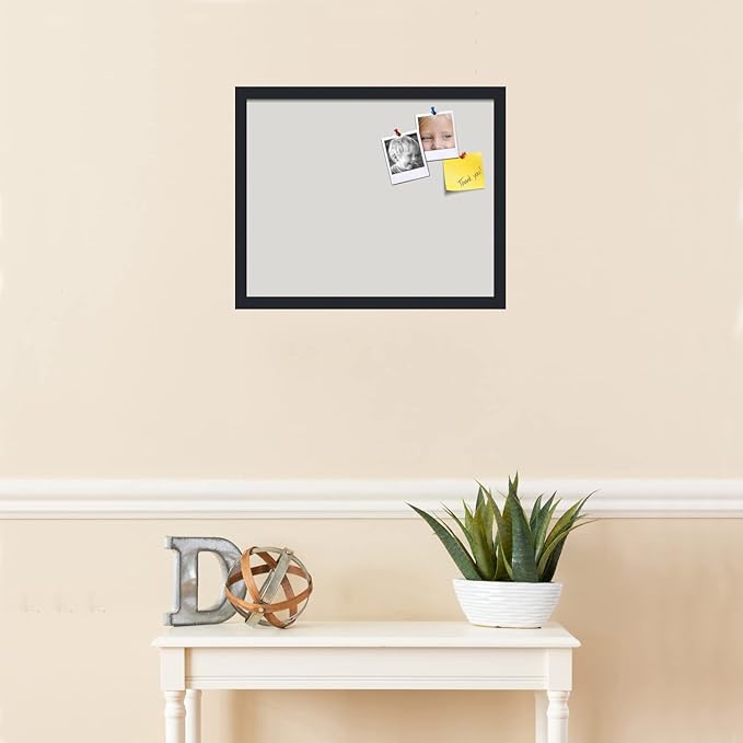 PinPix 20x16 Inch Cork Bulletin Board. This Decorative Framed Pin Board Comes with Light Stone Design and a Satin Black Frame. Ideal for Home Office Decor or Message Board (PinPix-1809)