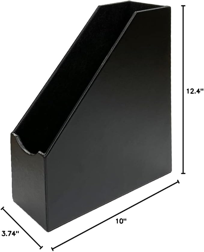 UnionBasic Magazine File Holder - Office Leatherette Desktop Document File Folder Journals Organizer Racks, Black, Set of 4