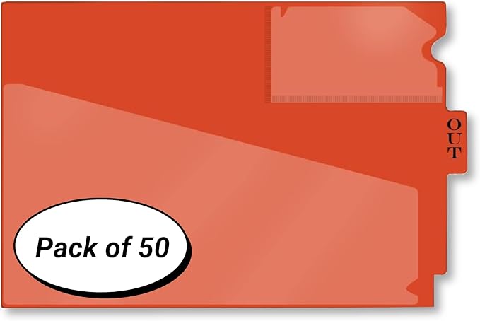 Doctor Stuff - Center Tab Vinyl Outguides, Diagonal Cut Front Pocket, Top Charge Out Slip Pocket, Plastic File Folder, Letter Size 9" x 13-1/4", Orange, 50/Box