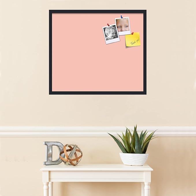 PinPix 28x24 Inch Cork Bulletin Board. This Decorative Framed Pin Board Comes with Pink Pastel Design and a Satin Black Frame. Ideal for Home Office Decor or Message Board (PinPix-1813)
