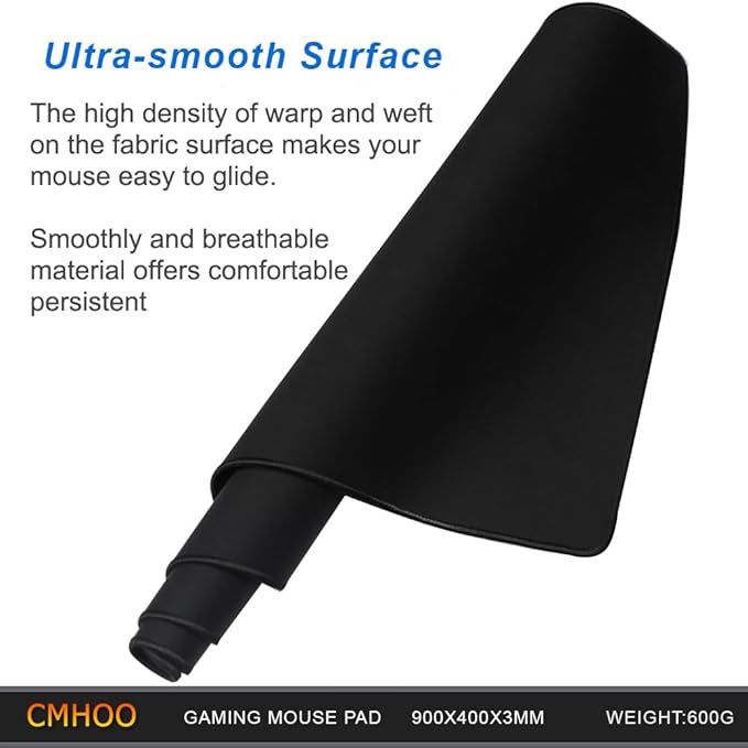 XXL Professional Large Mouse Pad & Computer Game Mouse Mat (35.4x15.7x0.12IN, 90x40 Black)