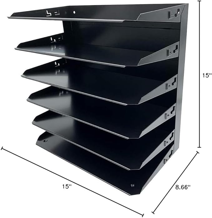 Huron Desktop Horizontal 6-Slot Legal File Binder Organizer Storage Letter Tray, Black Commercial Grade Steel