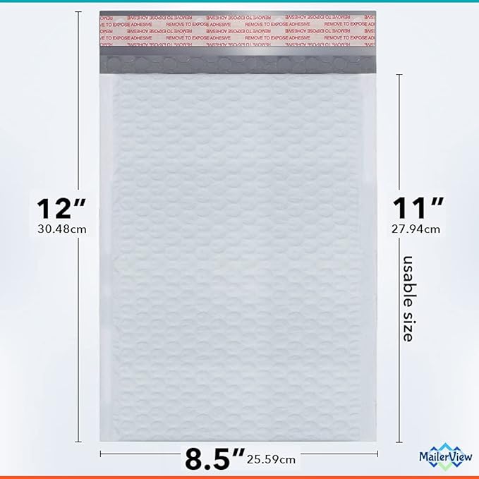8.5x12, Poly Bubble Mailers, #2, Made in USA, Padded Envelopes, Package Bags, Shipping Envelopes with Bubble, Packing Bags for Small Business, With Self Seal Tape, Usable size 8.5x11, 100 Pack