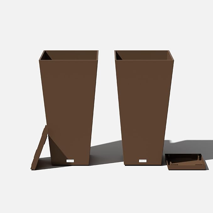 Veradek V-Resin Indoor/Outdoor Taper Planter (Espresso, 30 inch - 2 Pack with 2 Saucer Trays)