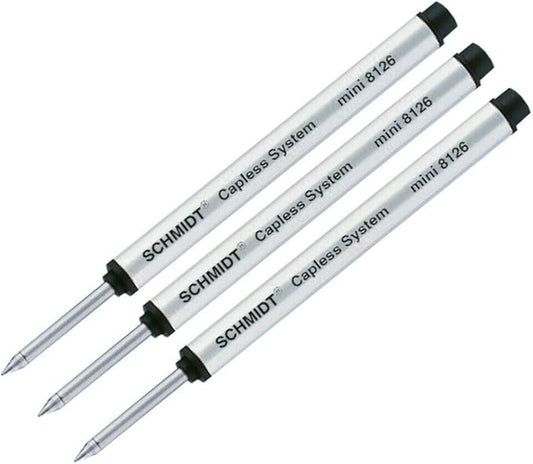 Lanier Refill Combo Pack - 3 Schmidt 8126Mini Capless System Rollerball Refill Black Fine Tip
