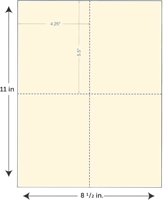 Limited Papers (TM) 8.5x11 Perforated Paper, 20/50 Pound, 75 GSM, Variety of Perforation Sizes and Colors, for Forms, Tickets, Postcards, Business Cards. (Peach, 4 up – 1 Hor. & 1 Ver.)