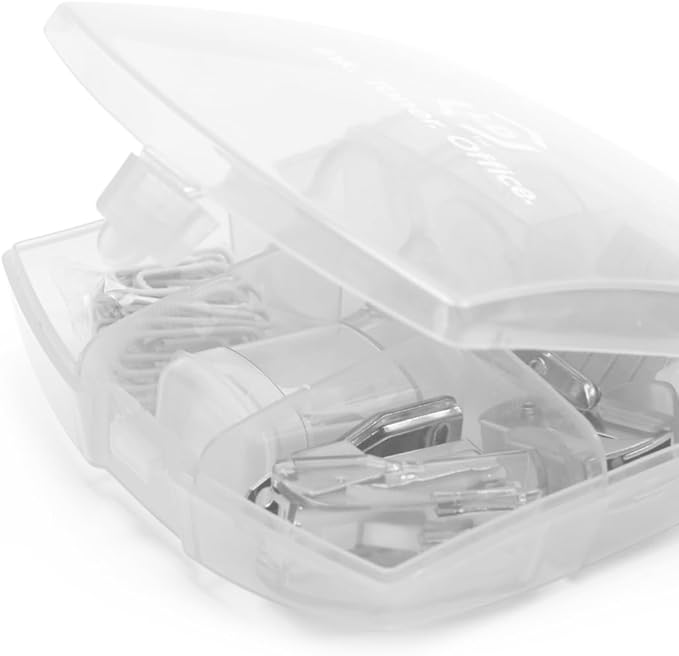 LD Products Clear Mini Office Supply Kit Portable Case with Scissors, Paper Clips, Tape Dispenser, Pencil Sharpener, Stapler & Staple Remover