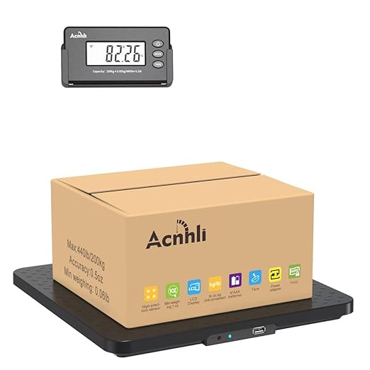 Digital Shipping Scale,440lbs/1oz Ultra-Thin, Highly Accurate LCD Display with Tare/Hold Function Lightweight Postal Scale for Warehouses,Homes,Offices,with Manual and Adapter