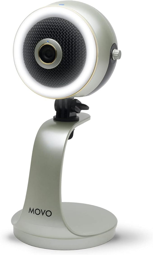 Movo WebMic HD Pro All-in-One Webcam with Mic and Ring Light in Silver- 1080p HD Camera, Pro Cardioid Condenser Microphone, LED Ring Light -HD Webcam for Streaming, Video Calls, Recording, Gaming