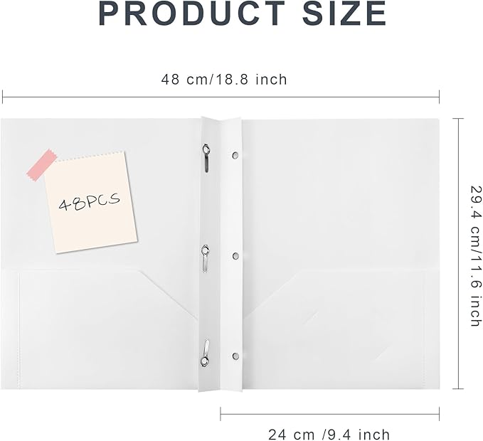 Patelai 48 Pcs Plastic Folders with 2 Pockets and 3 Prongs Home Folders with Card Slot Letter Size Heavy Duty Report Covers for Back to School(White,Classic)