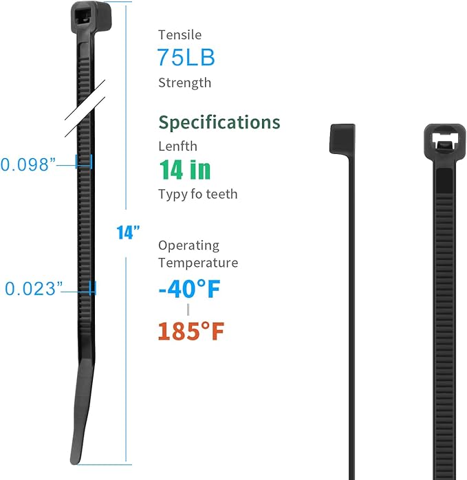XINGO 14 Inch White Zip Ties 1200 PCS, 75 LBS Ultra Strong Tensile Strength, UV Resistant Cable Ties, Self-locking Plastic Ties for Indoor and Outdoor Use