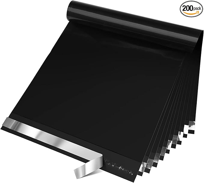 Metronic Poly Mailers 12X15.5 200 Pack, Strong Adhesive Shipping Bags for Clothing, Waterproof and Tear-Proof Shipping Envelopes, Mailers Poly Bags Packaging Bags for Business in Black