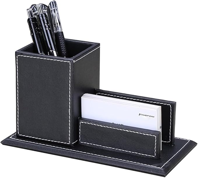 KINGFOM T31-6PCS/SET Office Desktop Decor Organizer Supplies Set PU Leather Remote Control Collection Holder, Pencil Box, Business Card Holder, Mouse Pad, Sticky Notes Paper and Dispenser