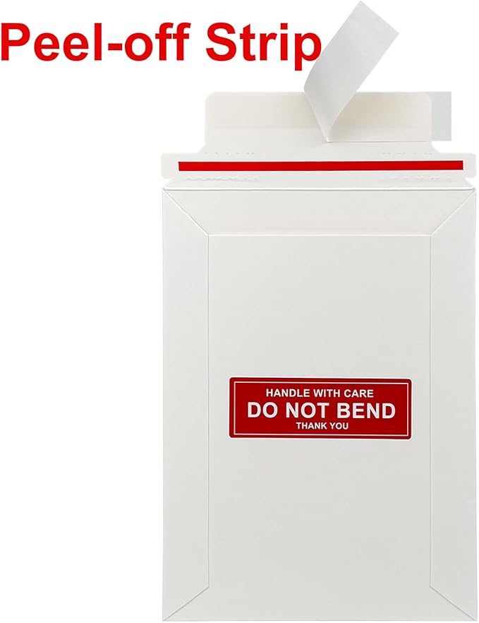 100 Pack 5x6.95" Rigid Mailers Cardboard Envelopes, 400GSM Photo Mailers Shipping Envelope with "DO NOT BEND" Labels, Small Stay Flat Self Seal Document Envelope for Trading Cards- White