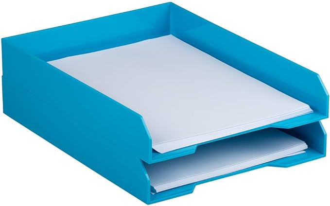 JAM PAPER Stackable Paper Trays - Blue - Desktop Document, Letter, & File Organizer Tray - 2/Pack