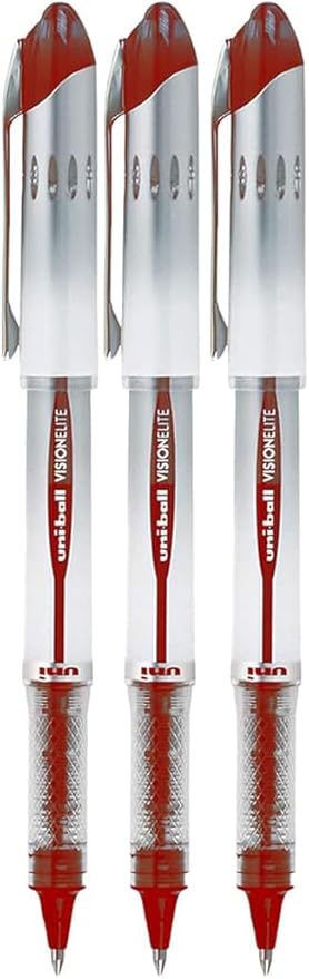 Vision Elite Rollerball Pens, Bold Point (0.8mm), Red Ink, 3 count, Bundle with Plastic Reusable Pouch