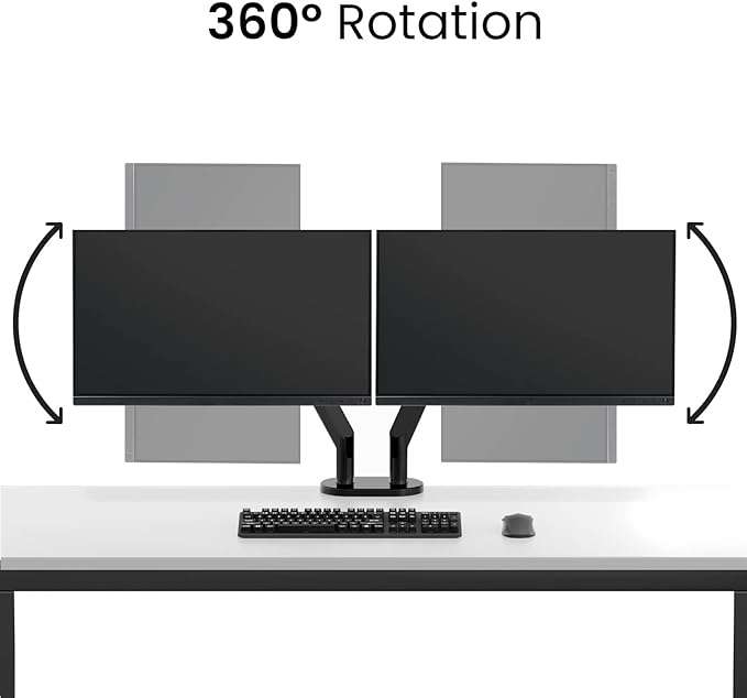EVEO Premium Dual Monitor Mount 14"-35” Dual Monitor Arm VESA Bracket Adjustable Height Gas Spring Dual Monitor Stand, Screen Full Motion Dual Monitor Arm-Computer Monitor Stand for 2 Screens - White