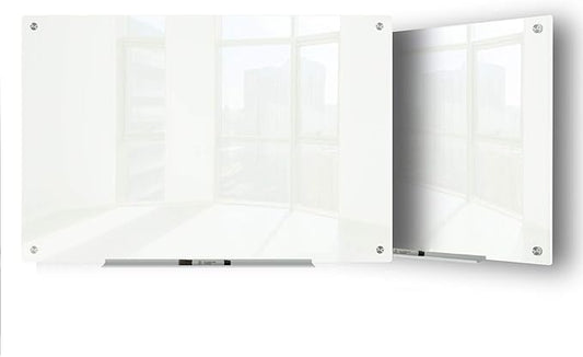 J&J worldwide Glass Dry Erase Board 23 x 35, Whiteboard Magnetic, Large Frameless White Boards for Walls, Includes Magnets, Marker Tray, Eraser for Office, Home, School