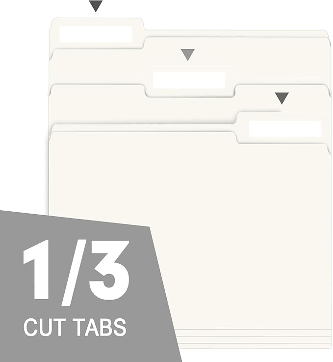 File Folder, RAZCC 150 Pack 1/3 Cut Tab File Folders Letter Size, Folders for Dcouments, Folders with Tab Great for Organizing and Easy File Storage, White