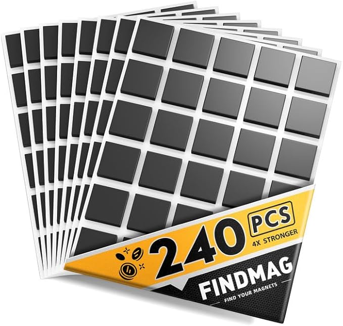 FINDMAG 240pcs Square Magnet Stickers with Adhesive Back, Flexible Self Adhesive Magnets for Crafts, Ideal for Arts, DIY, Office, School, Home, and Wall Hanging