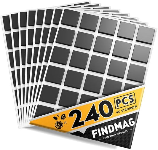 FINDMAG 240pcs Square Magnet Stickers with Adhesive Back, Flexible Self Adhesive Magnets for Crafts, Ideal for Arts, DIY, Office, School, Home, and Wall Hanging