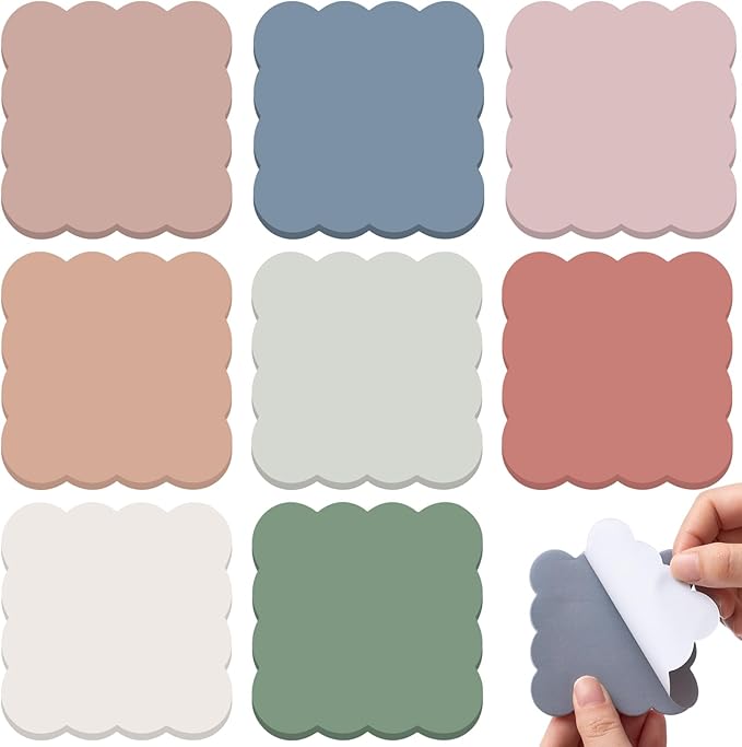 Eaasty 8 Pack Scalloped Sticky Notes Bulk Christmas Cute Self Sticky Note Pads Multi Color Bright Vintage Note Pads or School Office Supplies 240 Sheet (3" X 3",Vintage Color)