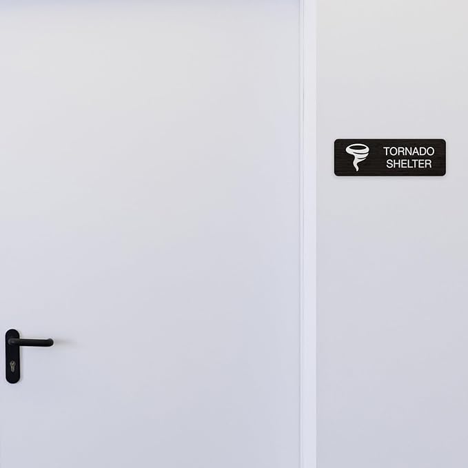 Dark Wood Design Tornado Shelter Sign / 9" x 3" Easy Adhesive Door Wall Mount/Restaurant Small Business Faux Wood Safety Room Sign/Made In The USA