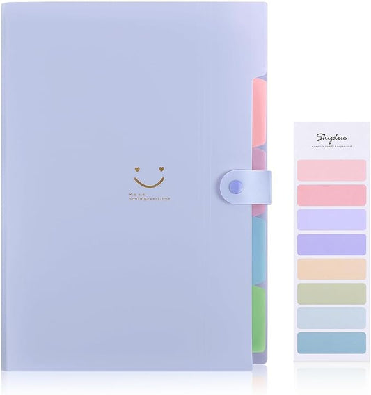 SKYDUE Expanding File Folder with 5 Pockets, Cute Accordion File Organizer, Letter Size Filing Folder, Portable Paper Receipt Organizer, School Office Supplies Purple,Darkpurple