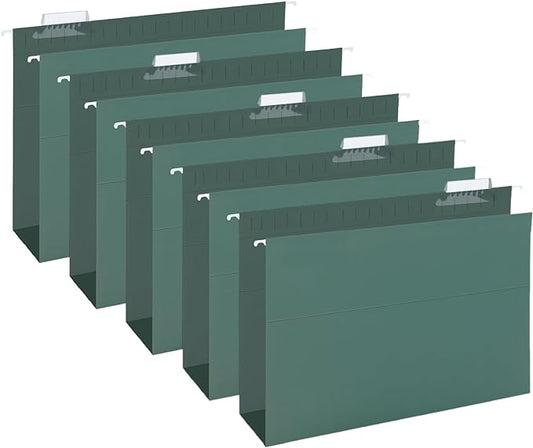 HERKKA Extra Capacity Hanging File Folders, 30 Pack Reinforced Legal Size Hanging Folders with Heavy Duty 2 Inch Expansion, Designed for Bulky Files, Medical Charts, Green