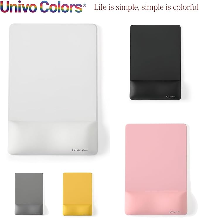 UnivoColors Design-Wave Wrist Rest Mouce Pad,PE Mouse Sliding Panel+Artificial Sheepskin+Memory Foam+Ergonomic+Anti-Slip Gel,Resilience Support During Work and Gaming,Mouce Accessory,Yellow