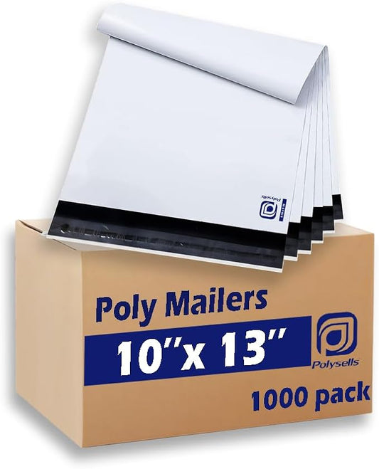 POLYSELLS 1000 Pcs 10x13 Inch White Poly Mailers Shipping Envelopes, Strong Adhesive Sealing, Waterproof, and Tear-resistant Postal Mailing Bags for Clothing, Books, and Accessories