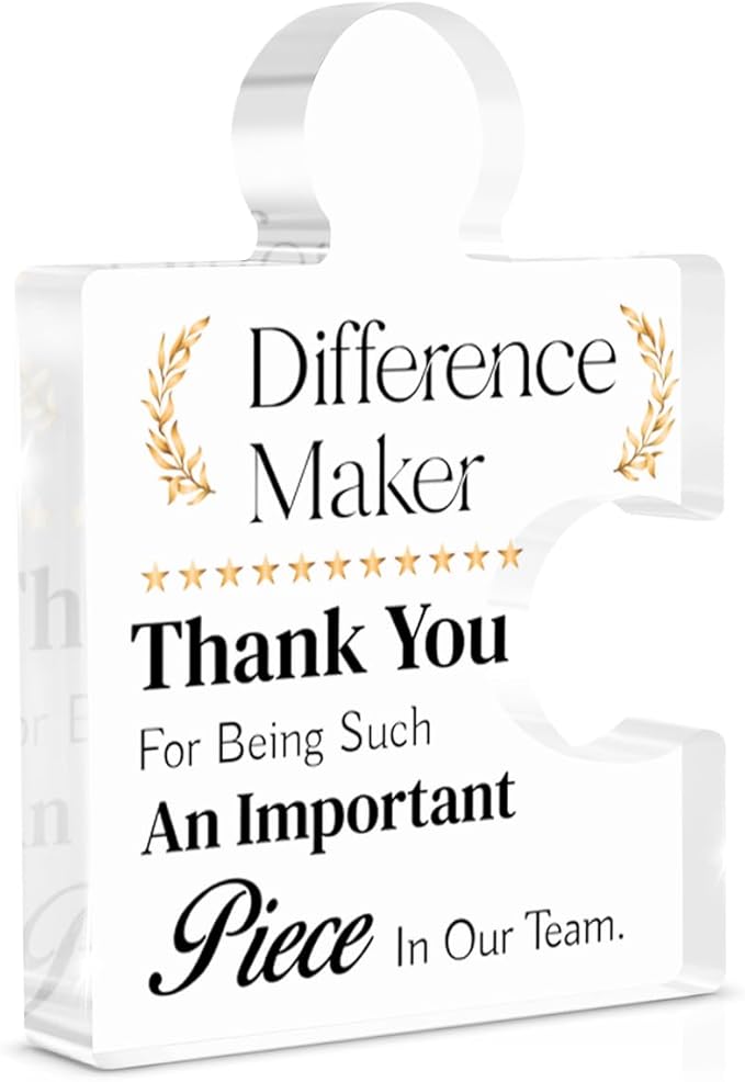 Team Gifts for Employees, Thank You Appreciation Gift for Coworkers Colleagues Employees, Best Team Ever Gifts Difference Maker Acrylic Puzzle Piece Plaque Office Decor