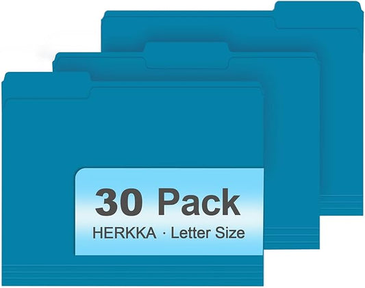File Folder, HERKKA 30 Pack 1/3 Cut Tab File Folders, File Folders Great for Organizing and Filing, Letter Size, Blue