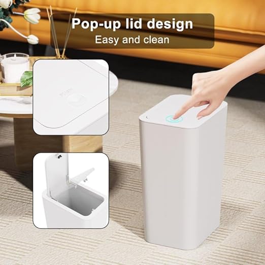 N. NETDOT 3 Pack Small Trash Can with lid, 3 Gallon Bathroom Trash Can,Garbage Can Slim Trash Bin Waste Basket for Bathroom,Kitchen,Bedroom,Living Room,Office,Laundry - Off White,Black,Grey