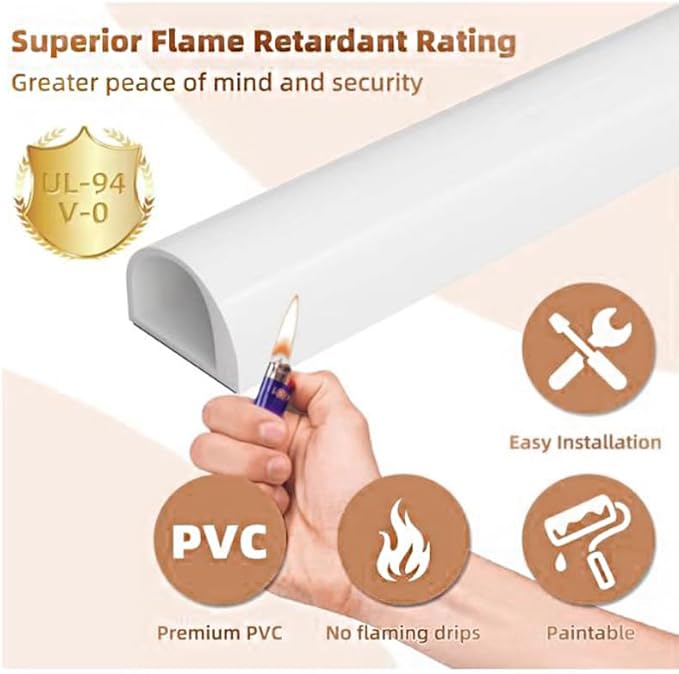 RPXRPXSide Open One Cord Cable Raceway Wire Cover for Cords, Our Cable Track is Best Suited for one Wire (Diameter <0.27"),Wire Raceway Management Cable Concealer Channel (White, 196in)