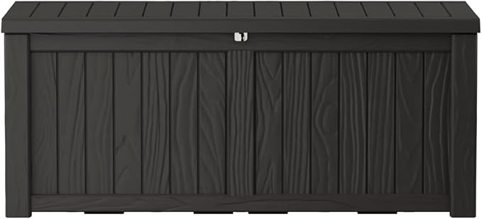 150 Gallon Outdoor Storage Box Waterproof Lockable Resin Deck Box Large, Patio Storage Bin for Pool Accessories Cushion Furniture, Garden Tools, UV-Resistant Outside Delivery Black