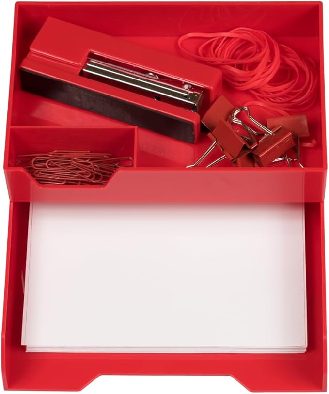 JAM Paper Stackable Half Desk Trays - Red - Office & Desk Supply Organizer Top Tray - Sold Individually