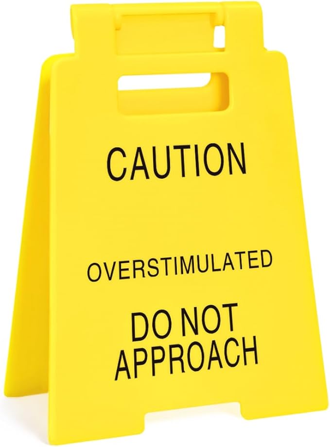Caution Overstimulated Desk Sign, Funny Office Desk Decor for Work, Gag Sarcastic Gifts for Coworkers Teammates Employees Boss Women, Over Stimulated Do Not Approach Mini Caution Signs, Cubicle Decor Accessories, Funny Office Decorations