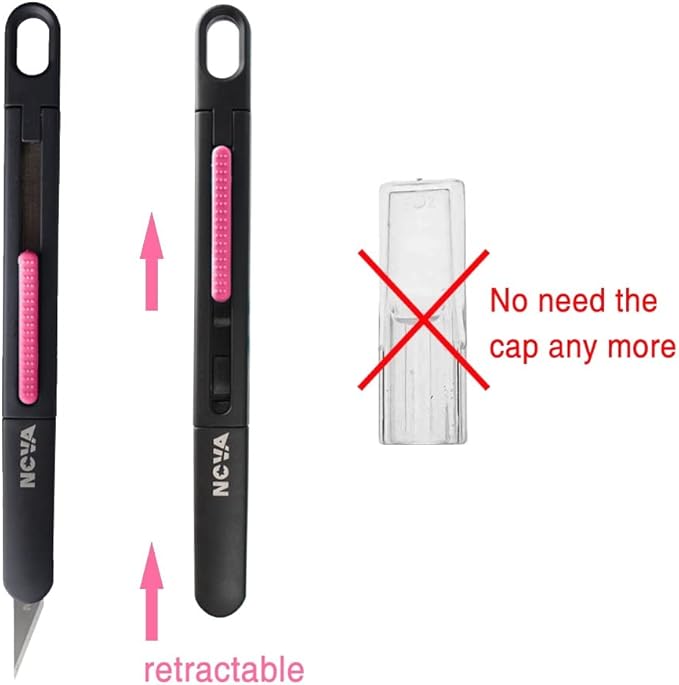 Nova Precision Craft & Hobby Knife, Premium Safety Cutter for Trimming, Vinyl Weeding and Art, Innovative Flat Design for a Better Use, Retractable #11 Fine Point Blade, Super Slim and Safe (Pink)