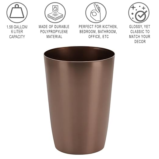 Mini Waste Basket - Durable Small Plastic Garbage Trash Can Bin - Lidless Open-Top Rectangular Slim Profile for Compact Spaces - Suitable for Home, Bathroom, Office, Bedroom, Kitchen and More, Copper