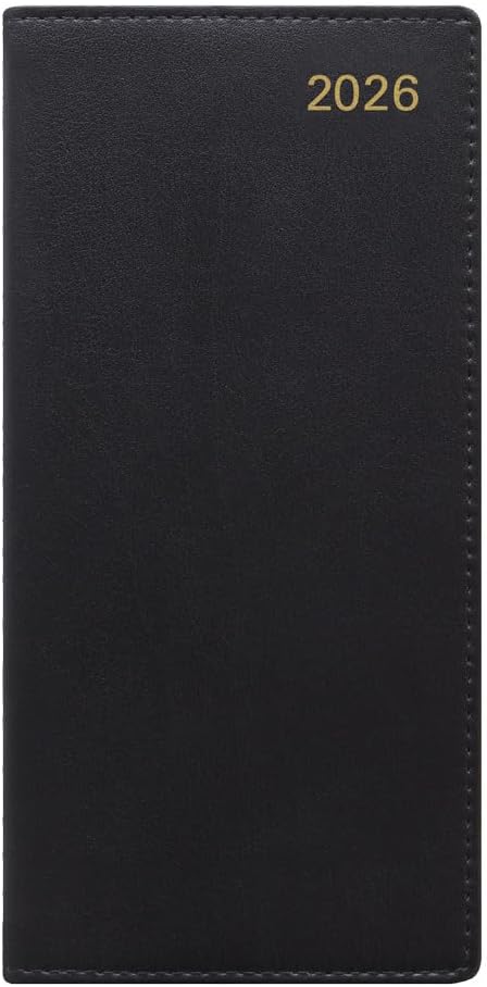 Letts of London® 2026 Belgravia Weekly/Monthly Appointment Book and Planner, 12 Months, January to December, Italian Leather, Horizontal, Slim Size, 6.625" x 3.25", English, Black (C33SBK-26)