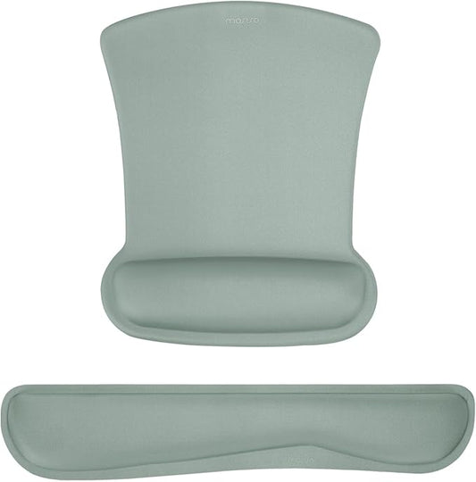 MOSISO Wrist Rest Support for Mouse Pad & Keyboard Set, Ergonomic Mousepad Non-Slip Base Home/Office Pain Relief & Easy Typing Cushion with Neoprene Cloth & Raised Memory Foam, Antique Green