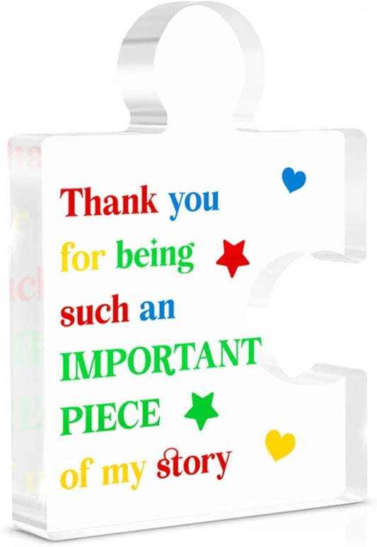 Teacher Appreciation Gifts for Women Men, Thank You Graduation Christmas Gift for Teachers Friends Classmate Novelty Daycare Teacher Gift Acrylic Puzzle Piece Desk Decorative Sign for Home Decor