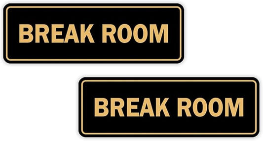 Standard Break Room Door or Wall Sign - Black/Gold - Small 2 Pack
