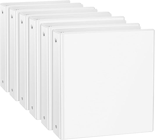 1.5-inch Round Ring Binder, 1-1/2'' 3 Ring Binder Fit Letter Size Paper, Presentation View Binders, White, 6-Pack