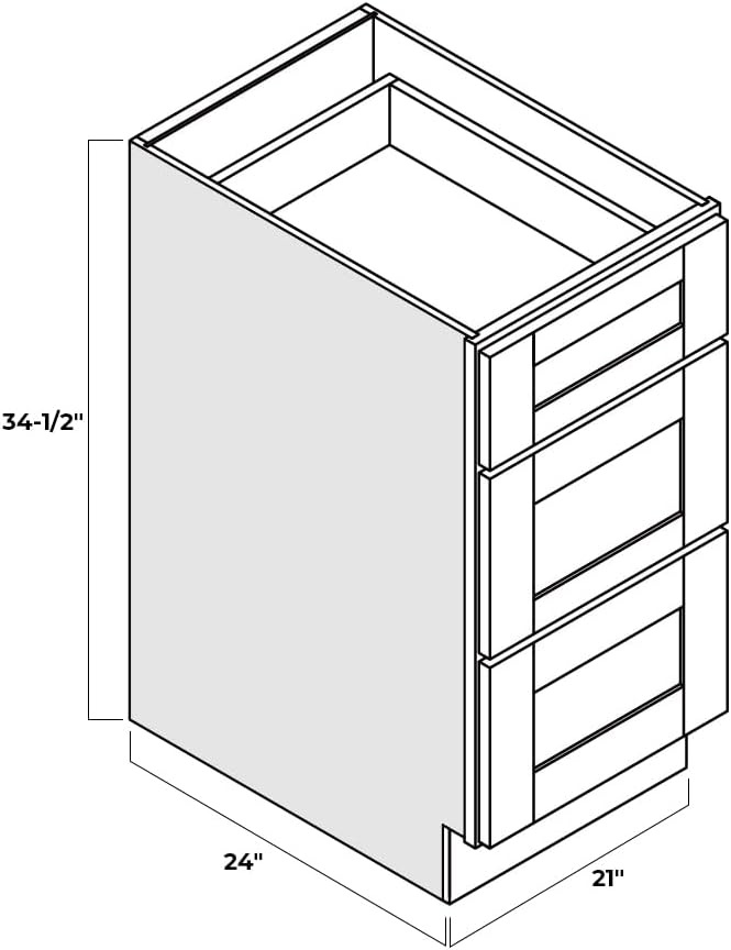 Shaker Style White RTA Base Cabinet with 3 Drawers by Solid Wood for Kitchen, Bathroom, Bedroom or Office Featuring, and Storage Separation(21" W x 24" Depth x 34-1/2" H)