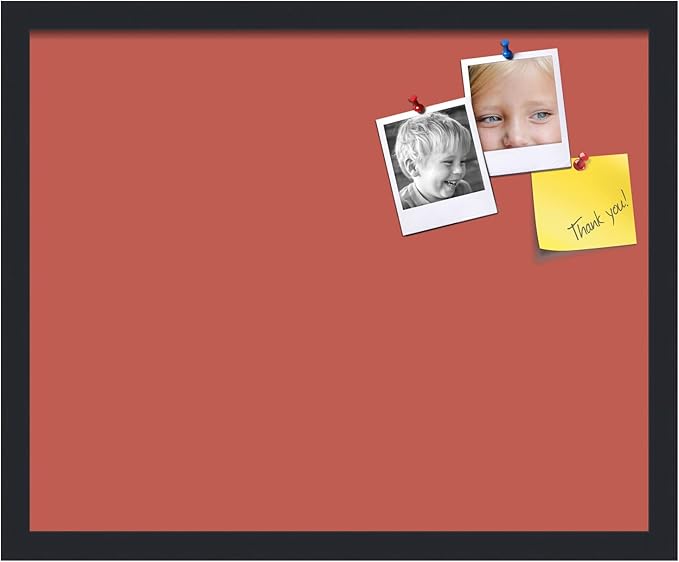 PinPix 21x17 Inch Cork Bulletin Board. This Decorative Framed Pin Board Comes with Crimson Pastel Design and a Satin Black Frame. Ideal for Home Office Decor or Message Board (PinPix-1807)