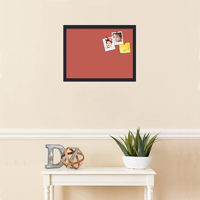 PinPix 20x15 Inch Cork Bulletin Board. This Decorative Framed Pin Board Comes with Crimson Pastel Design and a Satin Black Frame. Ideal for Home Office Decor or Message Board (PinPix-1807)